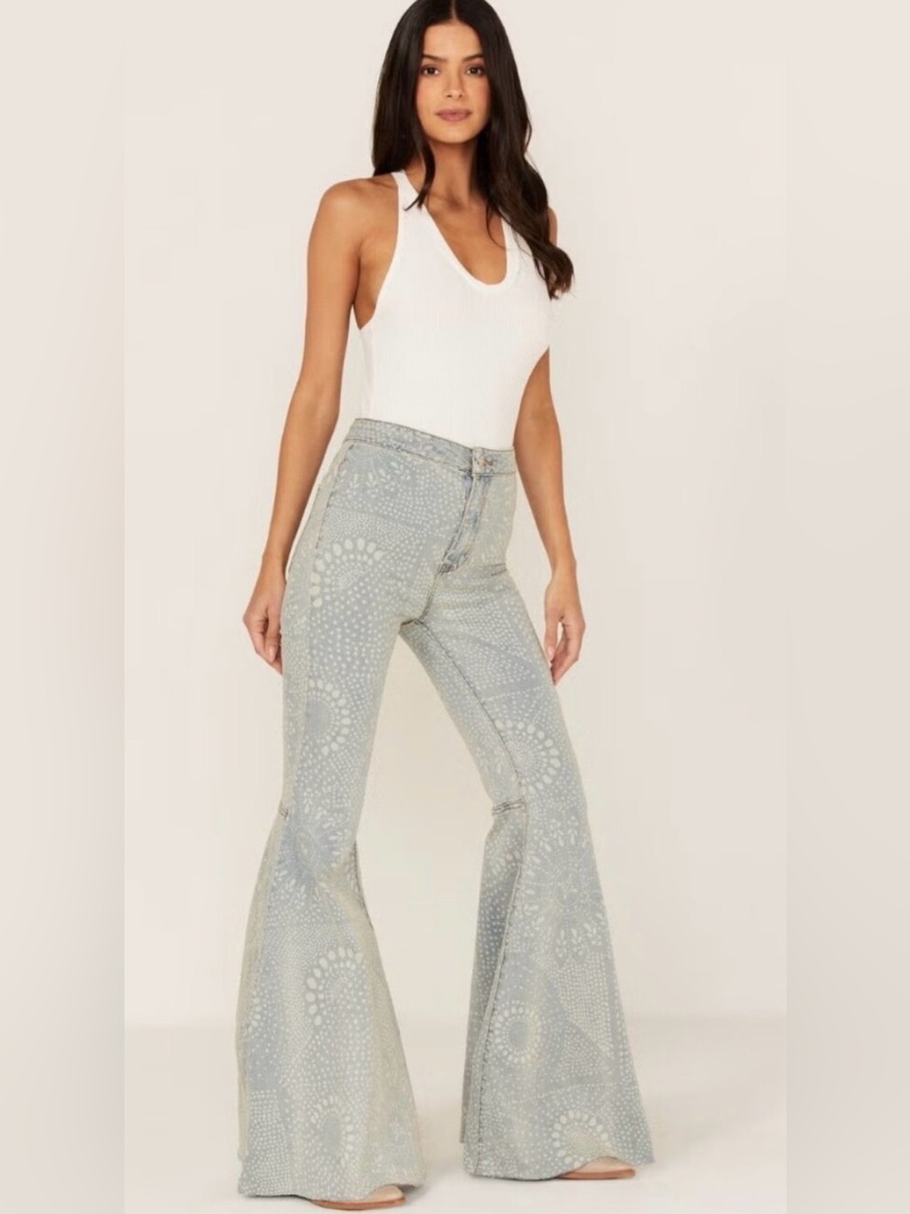 Free People We The Free Bandana Print Super Flare Jeans 31 (Sold Out)